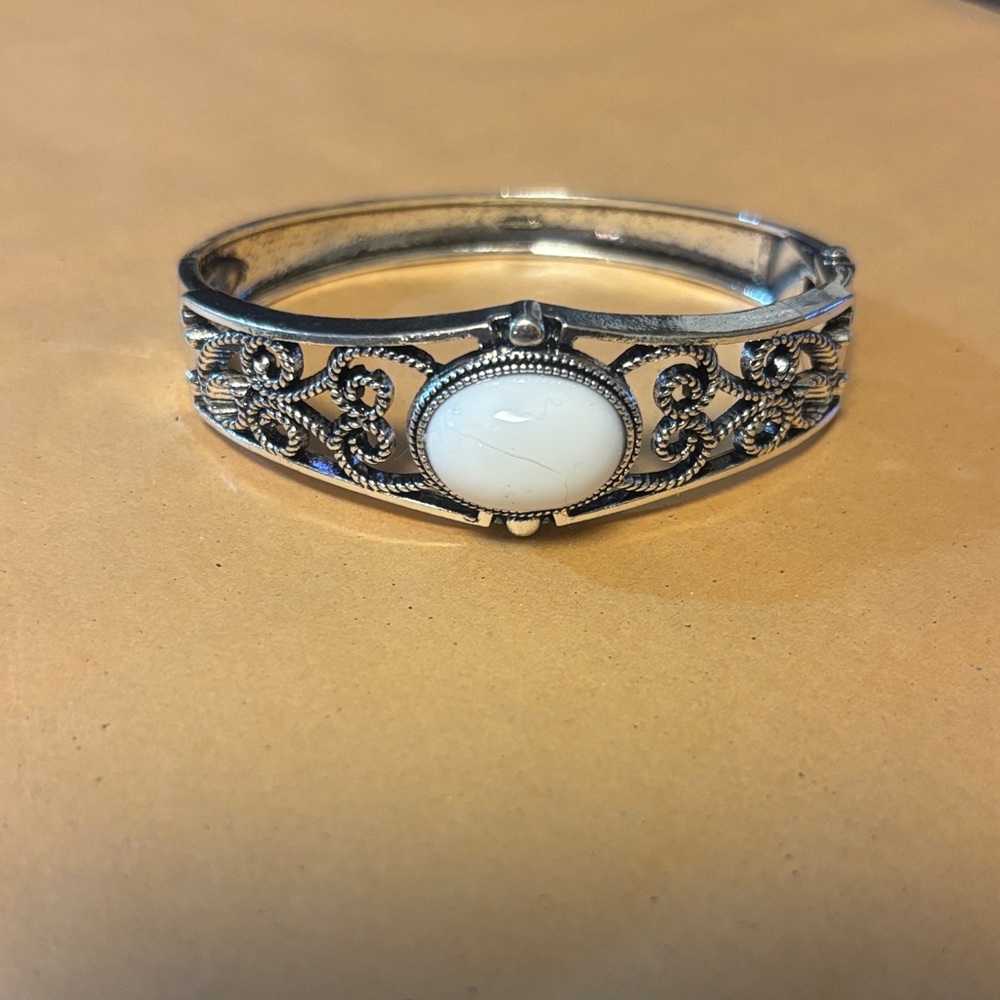 Paparazzi Silver Bracelet with White Accent